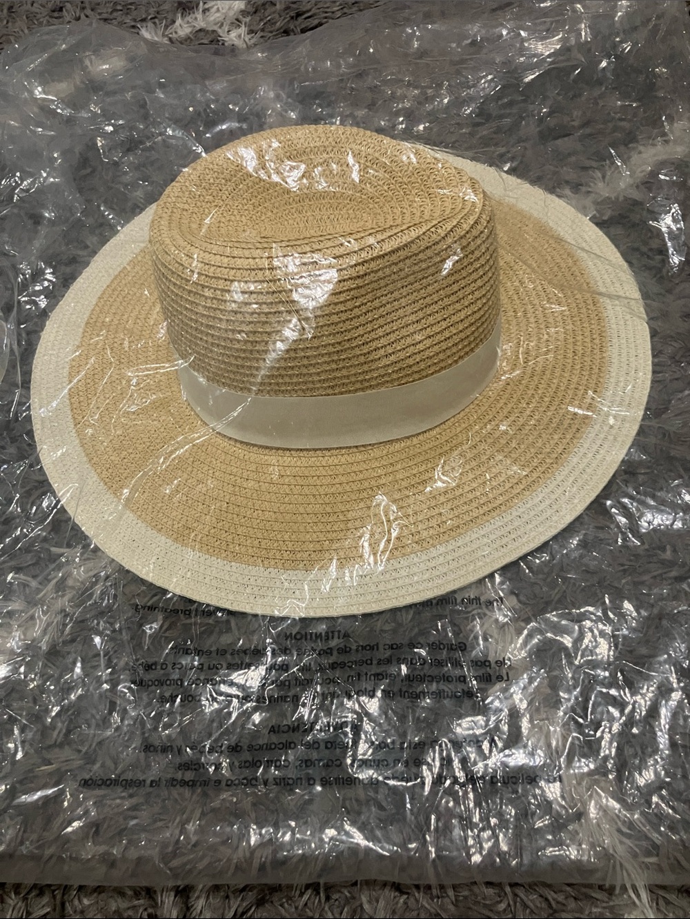 Straw Sun Hat with Ivory Trim - Women's Beach Hat